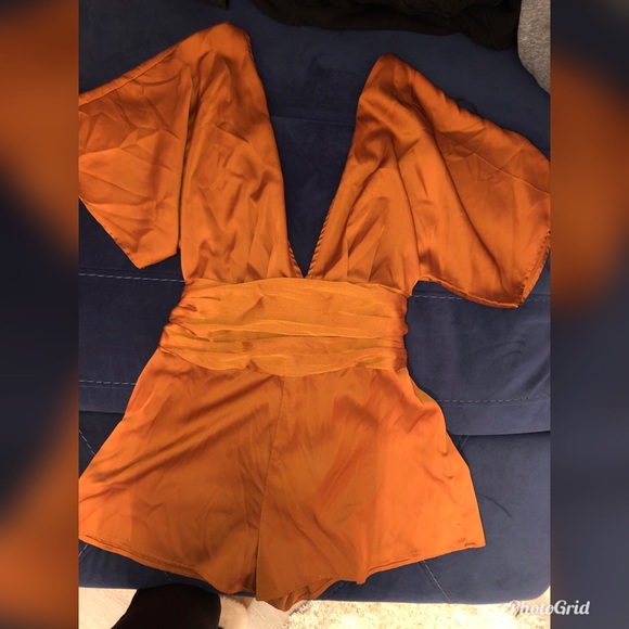 Pants - Satin open V chest and back shorts romper